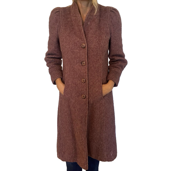 Vintage 60s 70s Union Made Wool Princess stand collar Swing Coat XS/S USA Retro